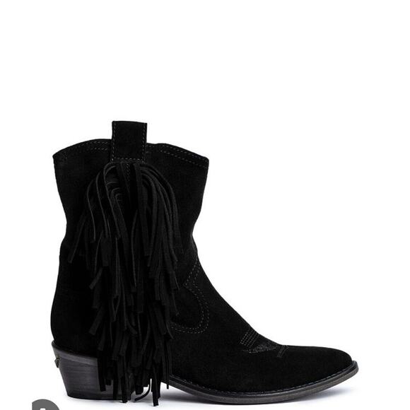 Zadig & Voltaire Pilar Suede Fringe Ankle Boots Black Leather $498, Sz 38, NIB - Picture 1 of 7
